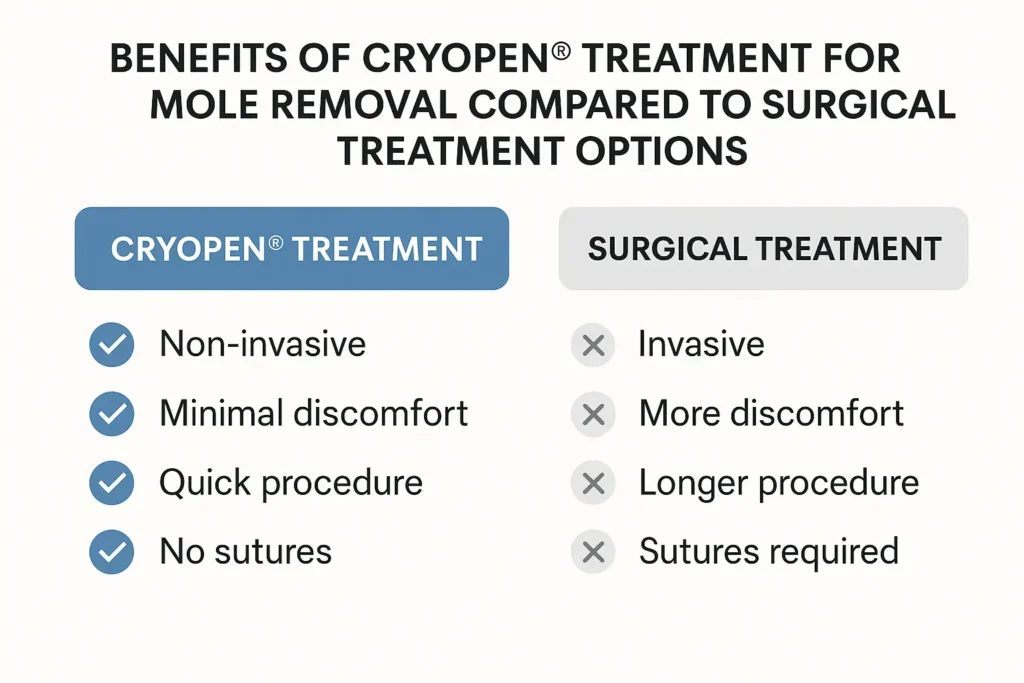 Table to show the benefits of getting moles removed Rhyl from LA LIPO