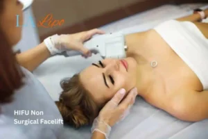 Woman having Hi-Fu to reduce wrinkles Rhyl.