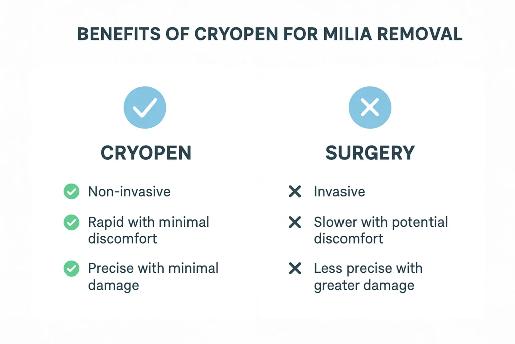 Benefits of cryopen for milia removal Rhyl compared to surgical treatments.
