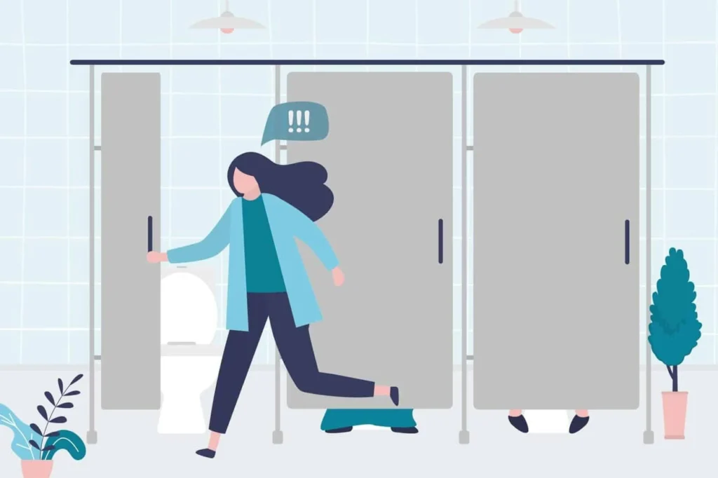 graphic of Urine incontinence Rhyl woman running to the toilet.