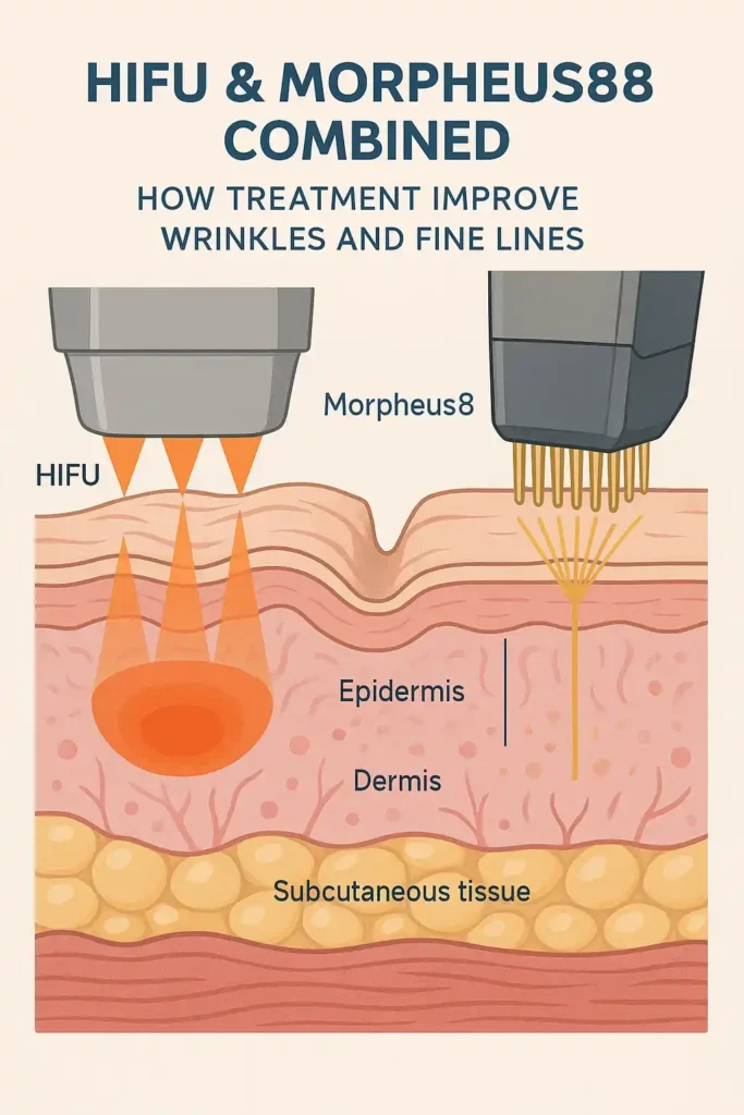 Diagram showing HIFU & Morpeus8 Rhyl and the benefits for reduction in wrinkles and fine lines