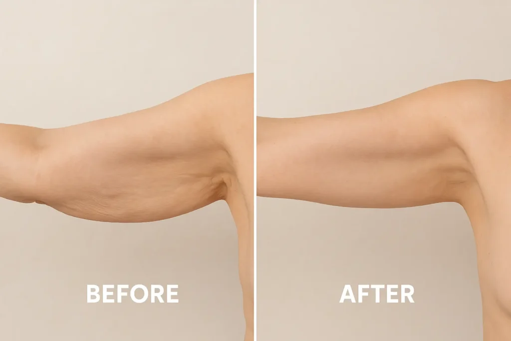 Picture of LA LIPO Rhyl before and after results of skin tightening treatment on the upper arms.